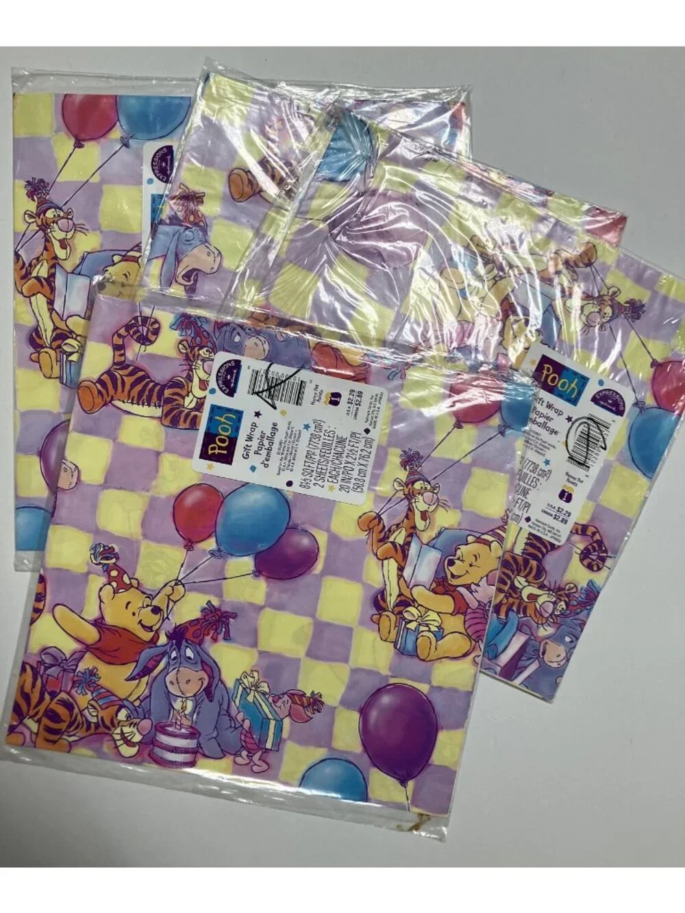 Vintage 90's Disney Winnie the Pooh Friends Birthday Gift Wrap Paper 4 Packs